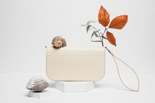 Leather Handbag Model Baguette with Two Straps - Cookie
